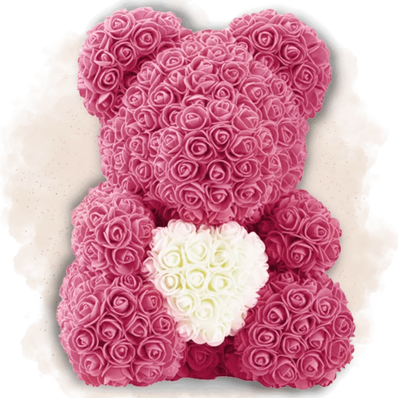 Ours en Rose 40cm - Rose/Blanc