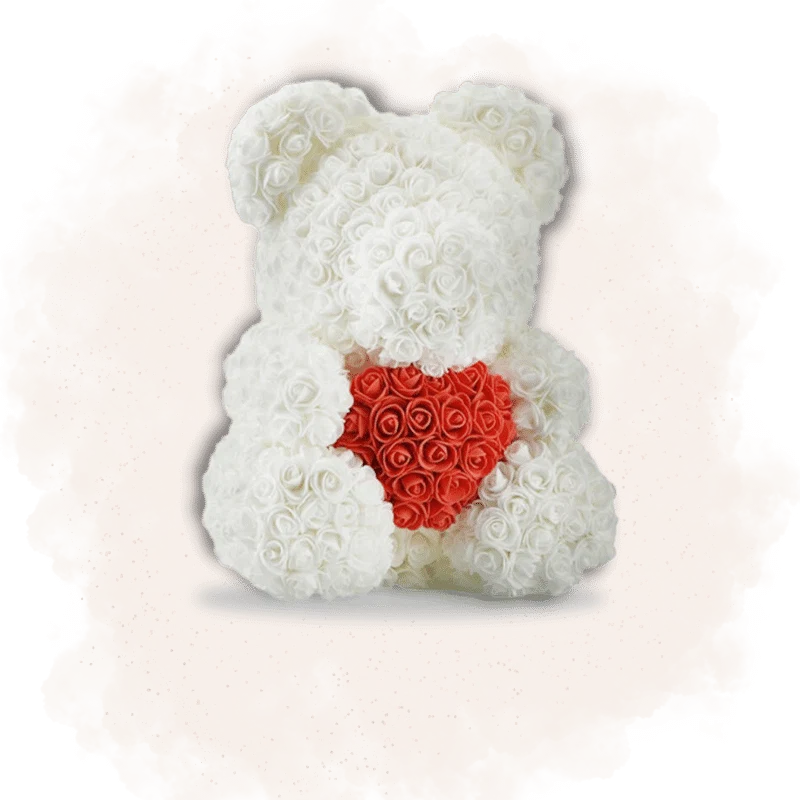Ours en Rose 40cm - Blanc/Rouge